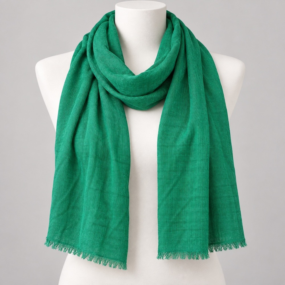 The Limited Green Wool Cashmere Blend Fringe Scarf Preppy Solid Classic 78x25
